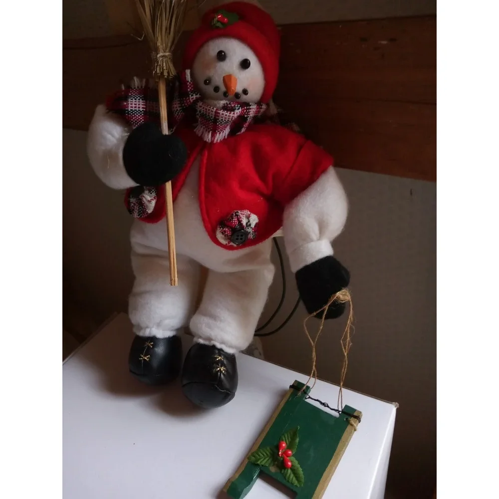 Santa's Best Snowman With Scarf Sled‎ Christmas Tree Ornament Plug In Animated